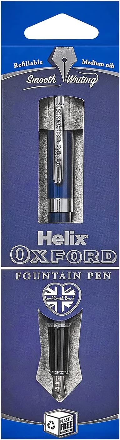Oxford premium dark blue fountain pen with gold accents, showcasing a sleek design and smooth ink flow.