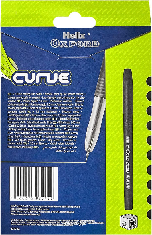 Set of ten Oxford Writing Curve Pens in black with sleek design and smooth ink flow, ideal for writing and drawing.
