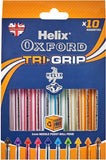 Set of 10 Oxford Trigrip writing pens in assorted colors with ergonomic grip design for smooth writing.