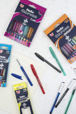 Set of 10 Oxford Trigrip writing pens in assorted colors with ergonomic grips, ideal for smooth and comfortable writing.