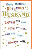 Paper Rose Husband Birthday greeting card featuring "Happy Birthday Gorgeous" and rainbow catching design, perfect for celebrating.