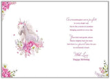 Colorful unicorn birthday card for granddaughter featuring whimsical design and floral accents by Paper Rose.