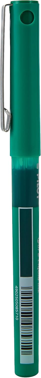 Pilot V5 Liquid Ink Rollerball pen with 0.5 mm tip in green, featuring a sleek design and transparent barrel.