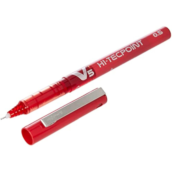 Red Pilot V5 Liquid Ink Rollerball pen with 0.5mm tip shown in this image.