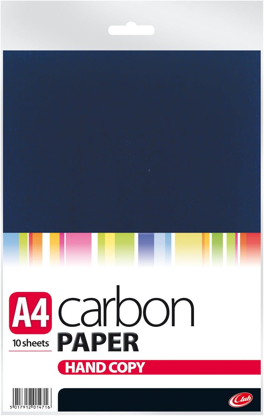 Blue A4 carbon paper sheets from Premier, ideal for creating greeting cards, shown stacked with visible texture and branding.