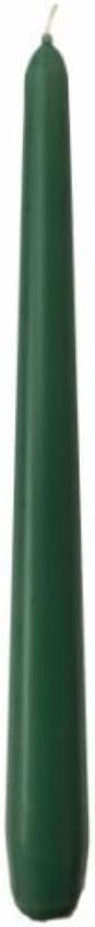 Unwrapped tapered dinner candles in evergreen color, 50-pack from Price's Candle, showing long, slender candles ready for use.