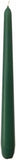 Unwrapped tapered dinner candles in evergreen color, 50-pack from Price's Candle, showing long, slender candles ready for use.