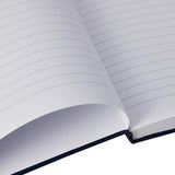 A Q-Connect greeting card featuring a 96-page A4 ruled manuscript design with decorative floral patterns on the cover.