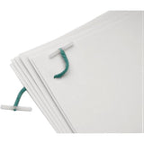 Q-Connect 51mm plastic ended treasury tags used for securing greeting cards, shown in a pack of 100 with plastic end closures.