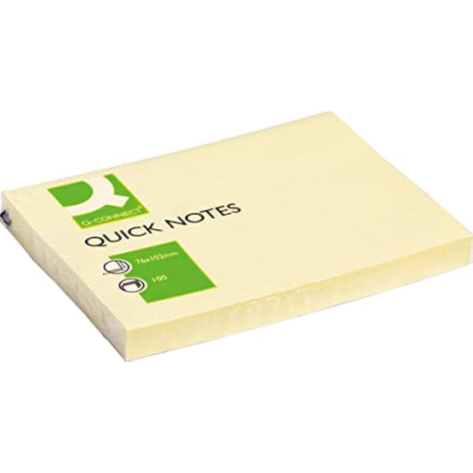 Q-Connect yellow quick note repositionable pad with 75x100mm greeting card design, ideal for quick, colorful messages