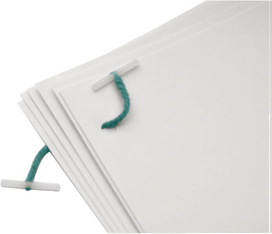 Set of 100 Q-Connect plastic ended treasury tags, 76mm length, arranged in a neat pack for organizing documents.