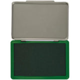 Green Q-Connect large stamp pad for stationery, showing a rectangular ink pad with a vibrant green surface.