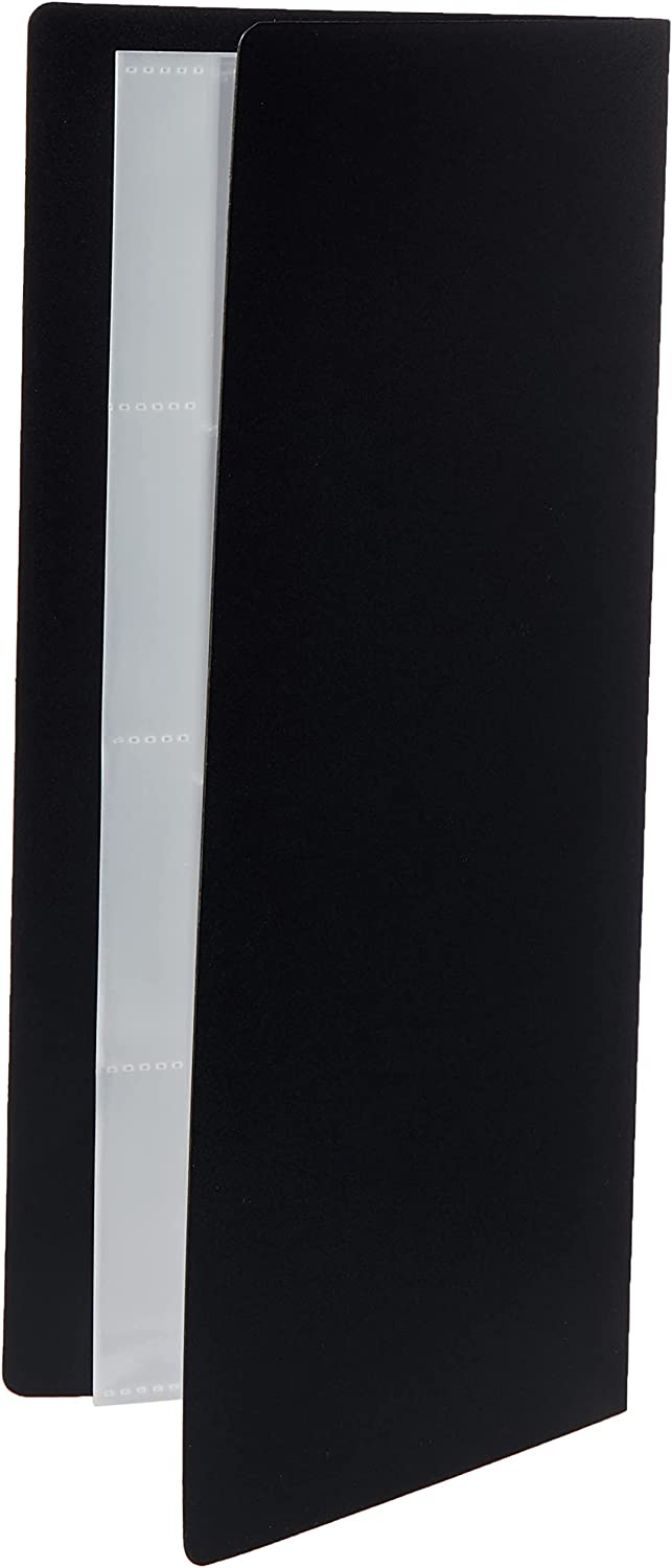 Q-Connect black polypropylene business card holder with capacity for 160 cards, ideal for organizing stationery and cards.