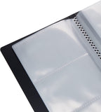 Black Q-Connect polypropylene business card holder with 160 slots, designed for organization and easy access to name cards.