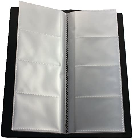 Black Q-Connect polypropylene business card holder with 96 card capacity, designed for organizing and storing name cards.