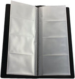 Black Q-Connect polypropylene business card holder with 96 card capacity, designed for organizing and storing name cards.