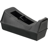Small black Q-Connect tape dispenser for stationery use, with a compact design and easy-to-use tape cutting blade.