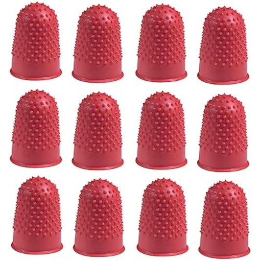 Q-Connect red size 00 thimblettes stationery pack of 12, small rubber tips for precise use in crafting or sewing projects.