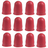 Q-Connect red size 00 thimblettes stationery pack of 12, small rubber tips for precise use in crafting or sewing projects.