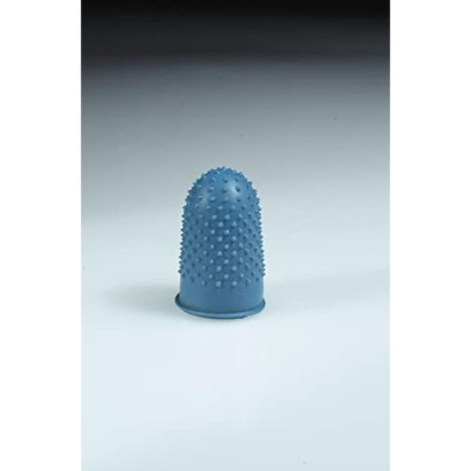 Set of 12 blue Size 1 Thimblette stationery thimbles by Q-Connect, perfect for sewing and crafting projects.