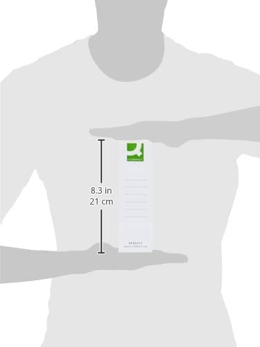 Q-Connect white spine labels for lever arch files, pack of 10, for organizing and identifying files easily.