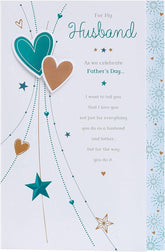 Father's Day Card For Husband With Envelope - Blue Heart Design