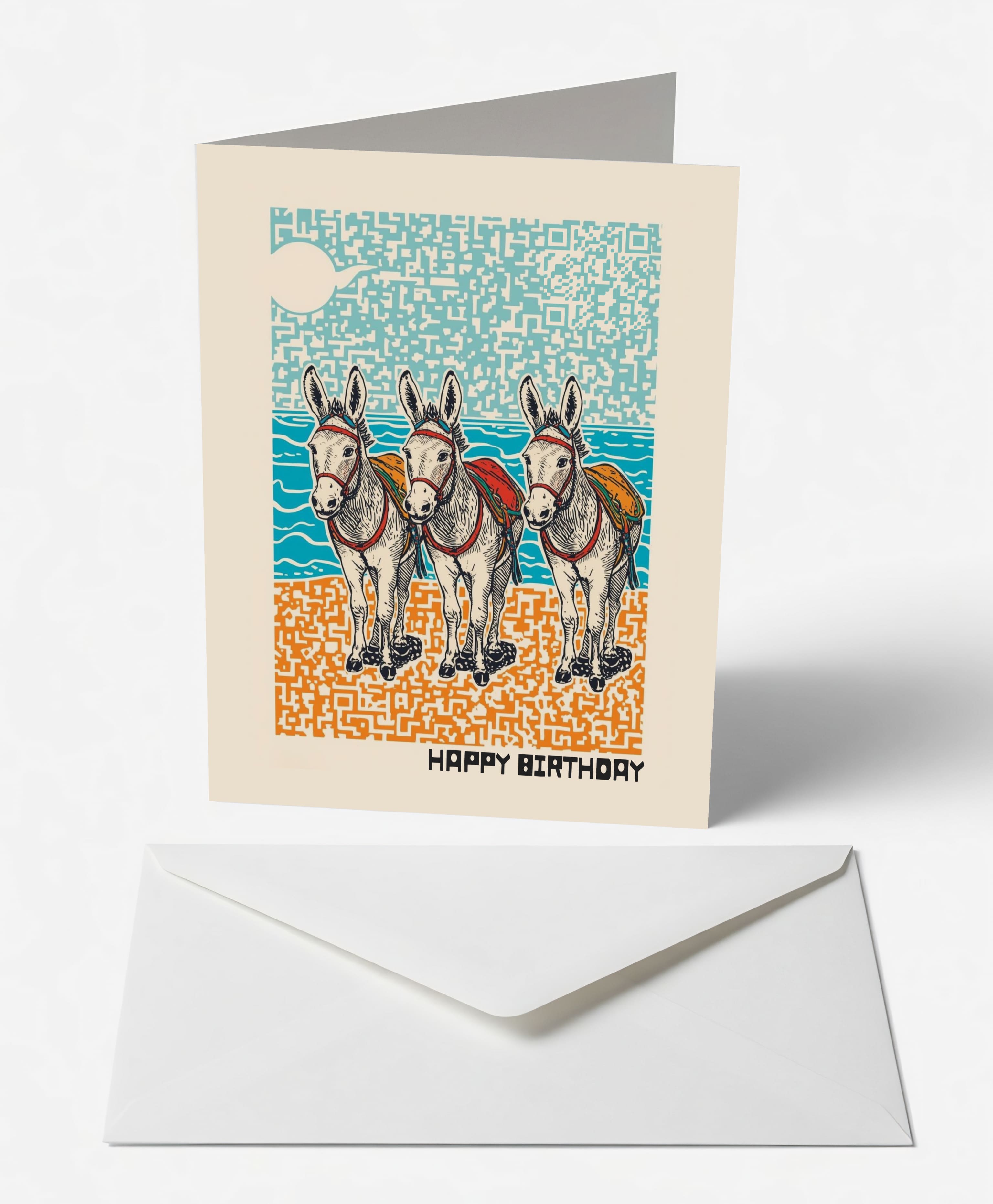 Seaside Donkeys Birthday Card