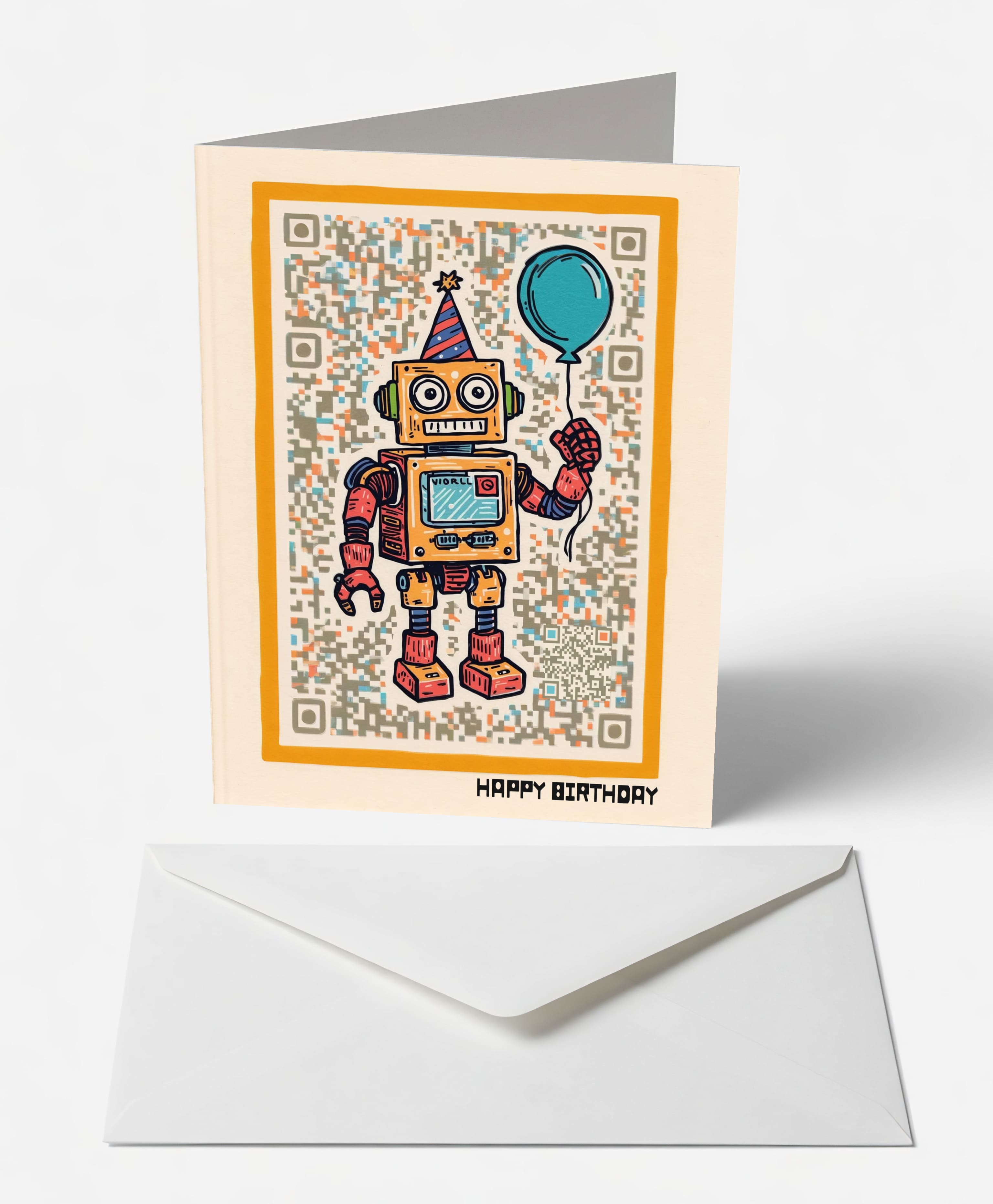 Retro Robot & Balloon Birthday Card