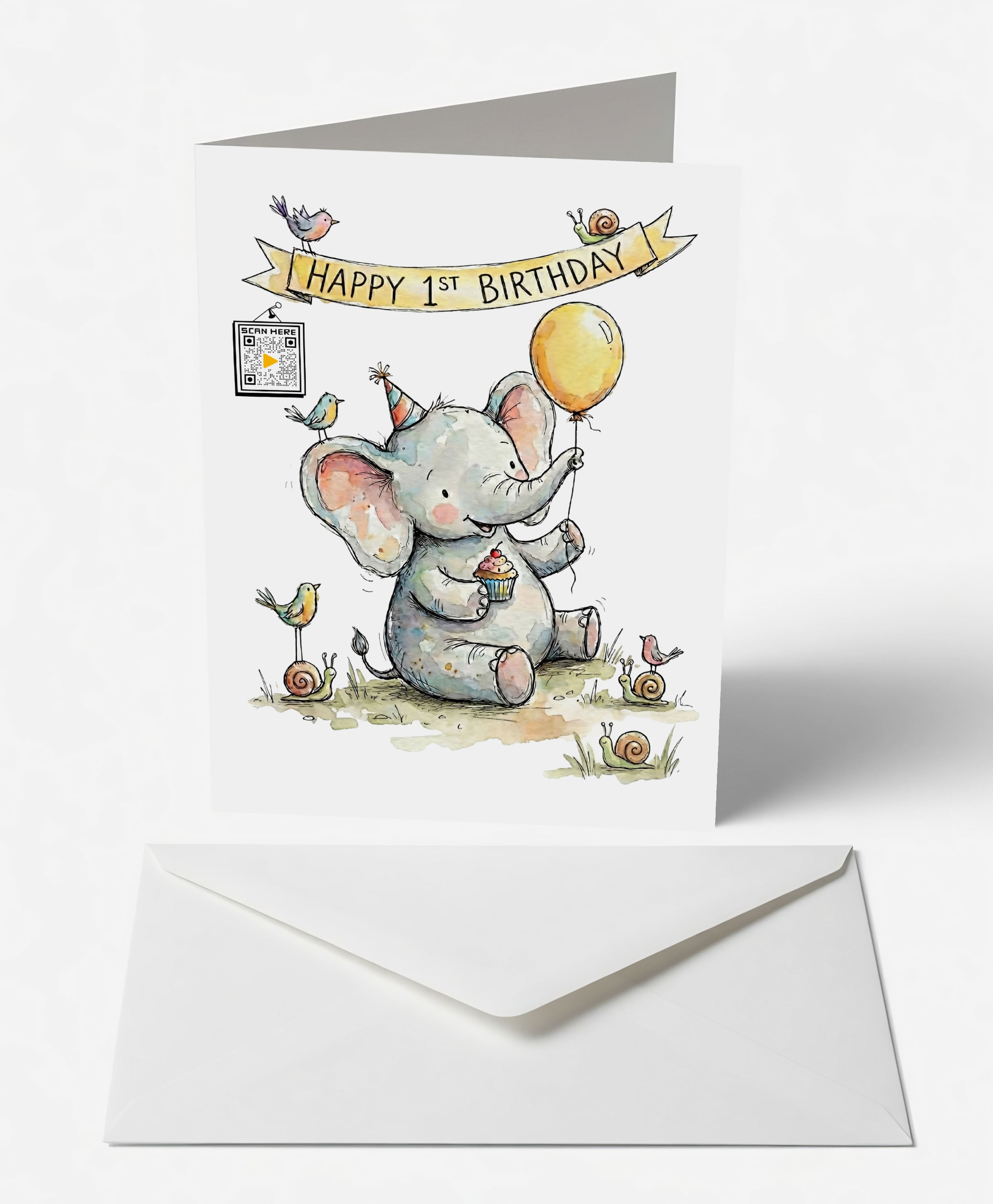 Scanimate | Birthday Card | Magical Singing Elephant st Design | Interactive QR Song | With Envelope | Happy Birthday Greeting Card | Her/Him