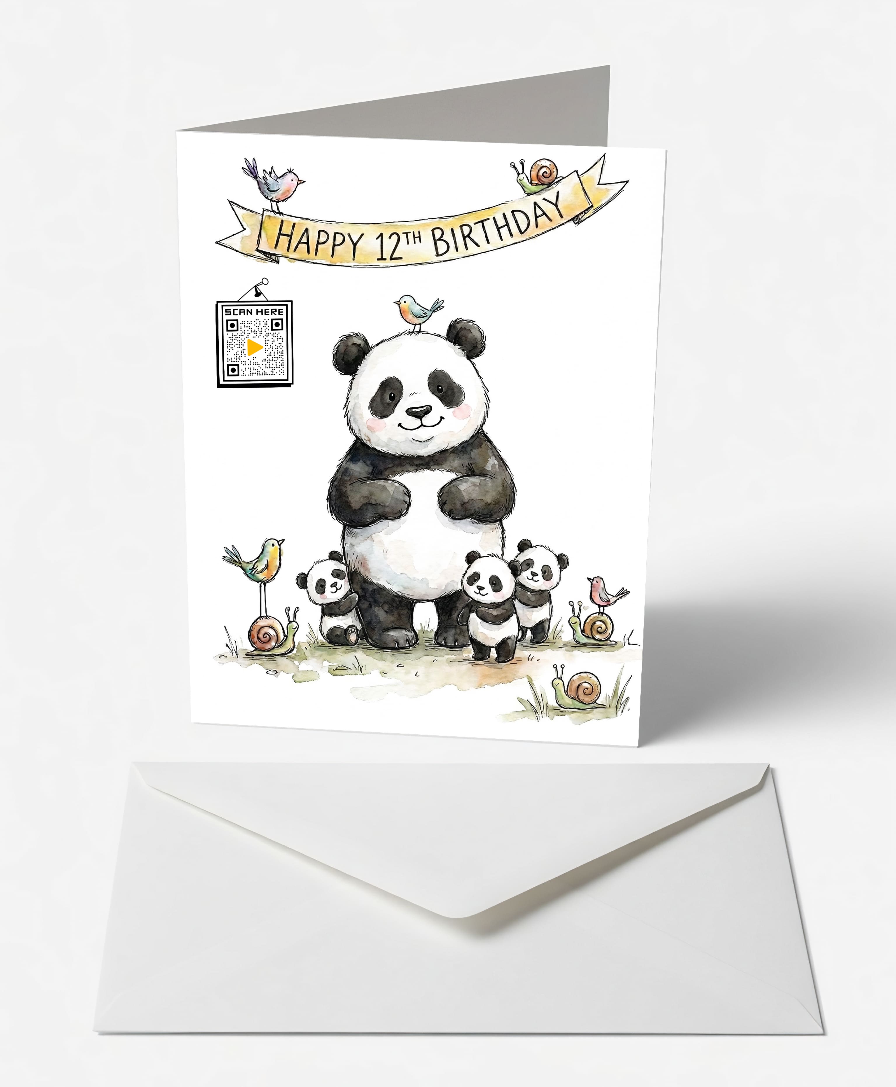 Playful Panda 12th Birthday Card