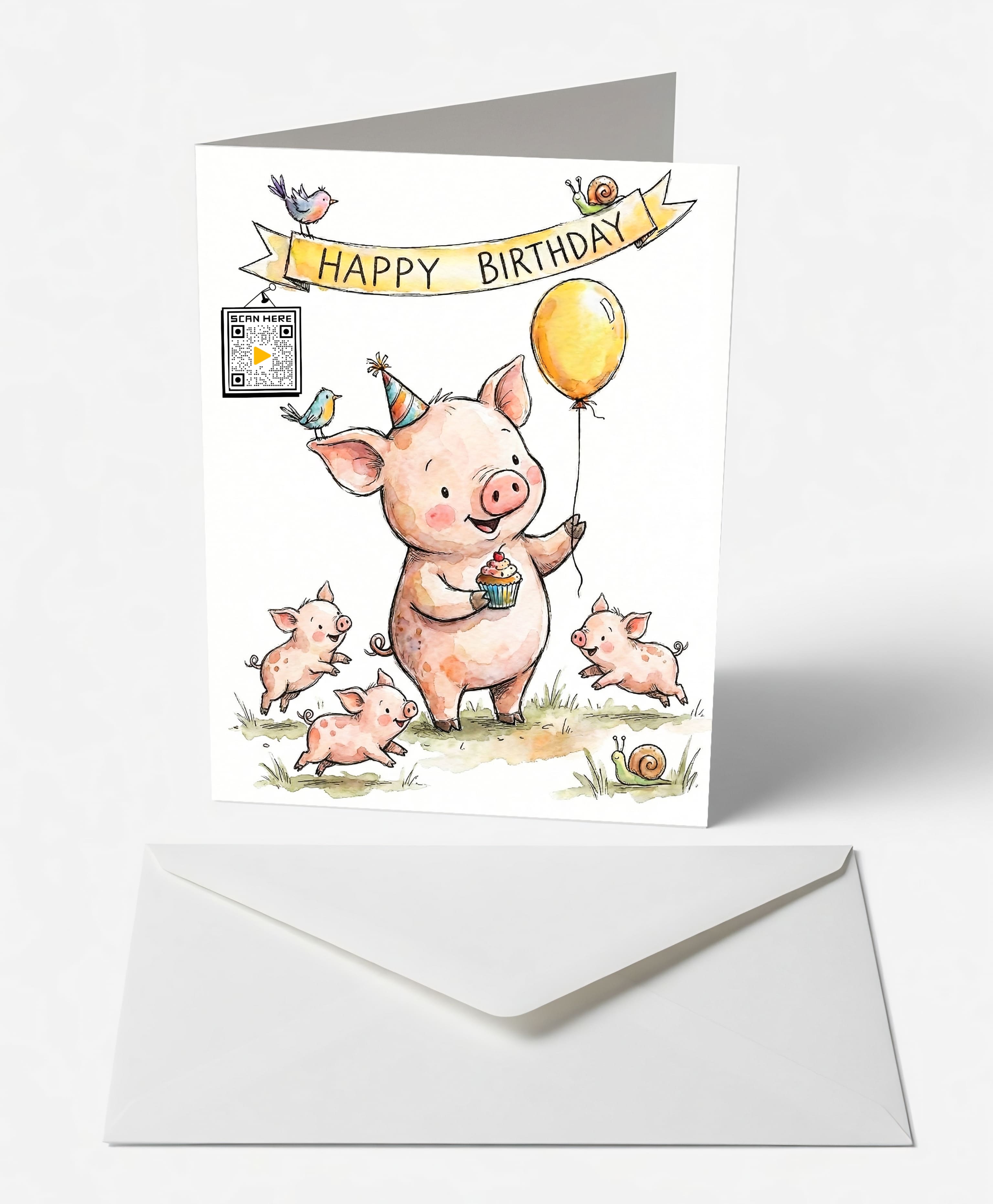 Joyful Piglet Birthday Card
