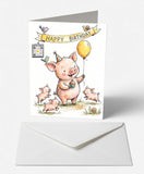 Joyful Piglet Birthday Card