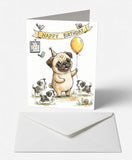 Playful Pug & Pups Birthday Card