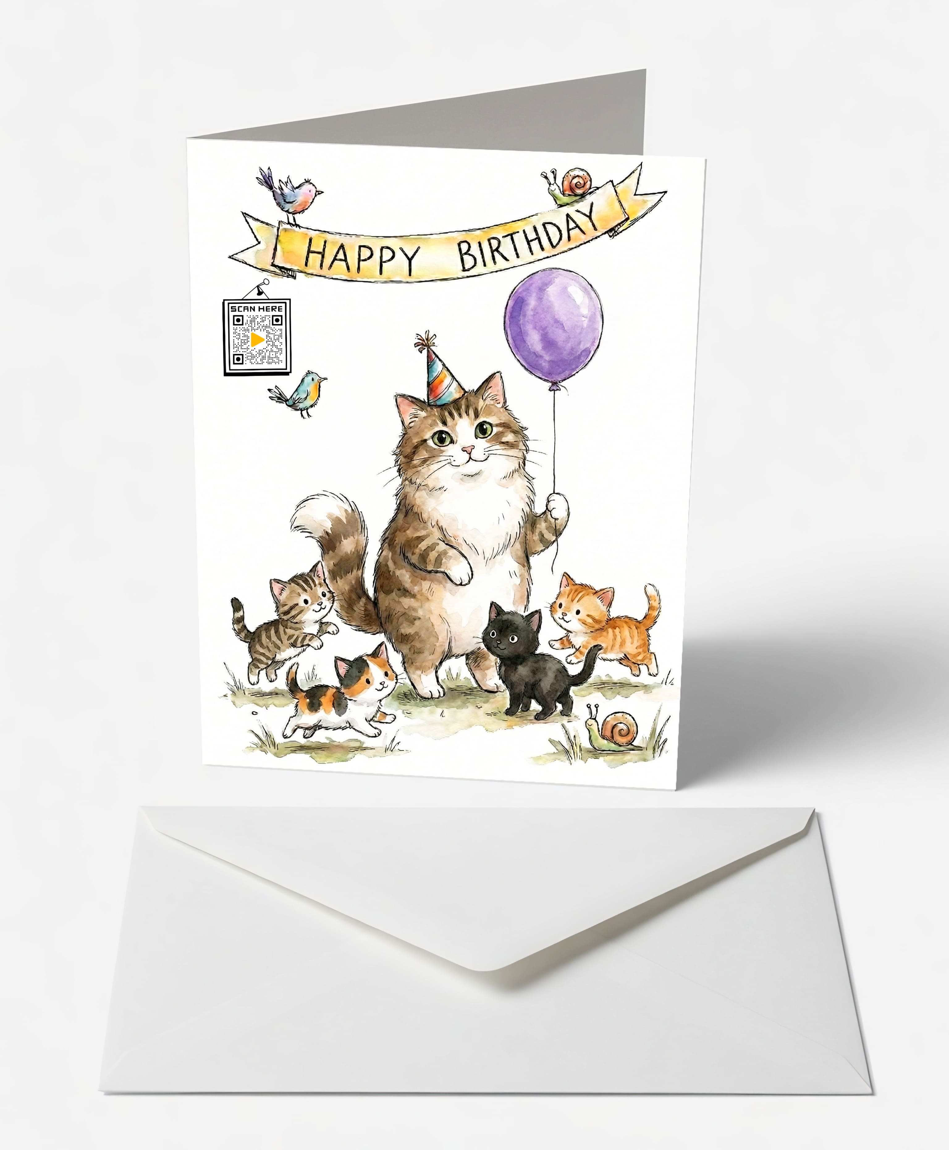 Festive Feline Birthday Card