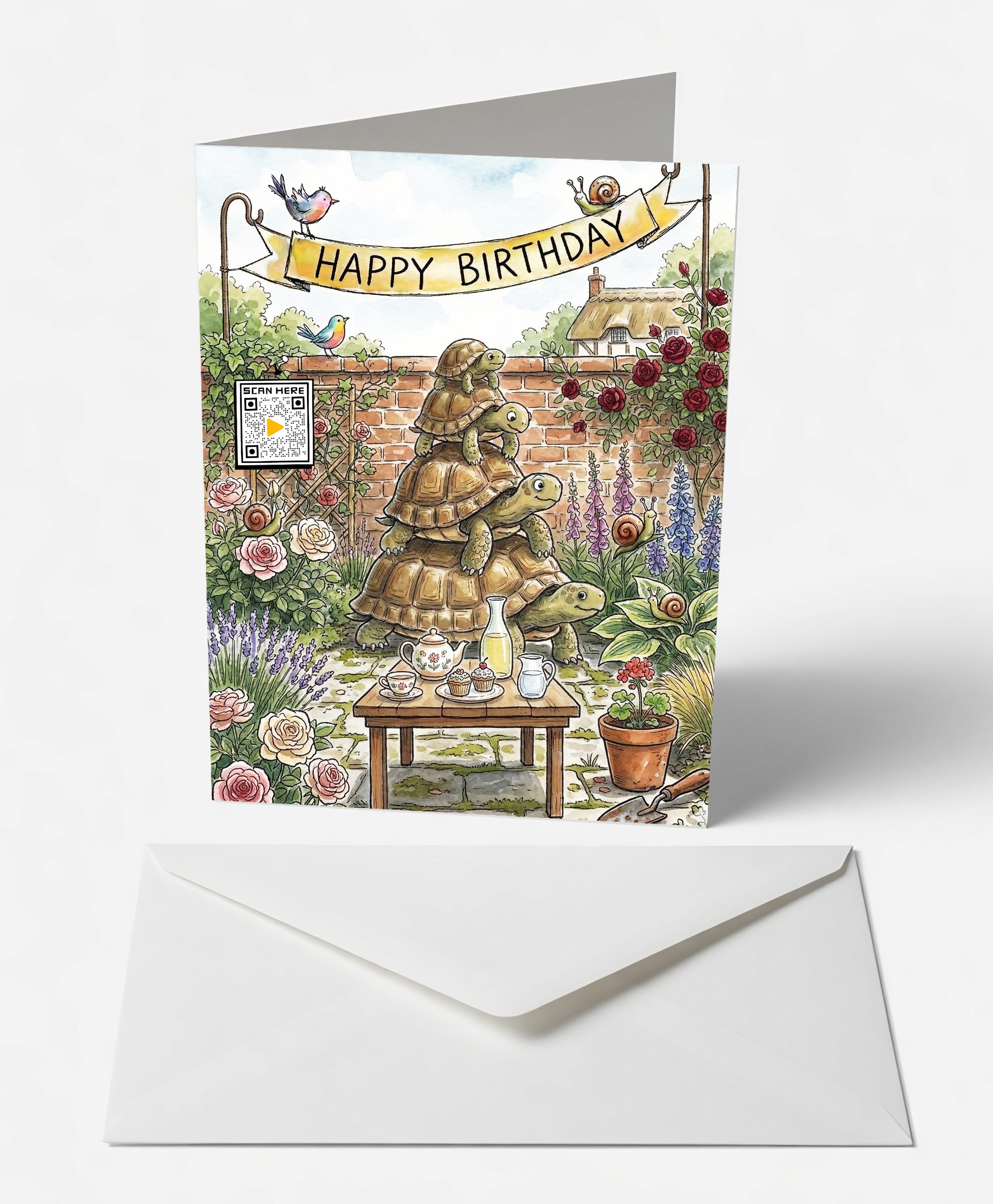 Towering Tortoise Tea Party Birthday Card