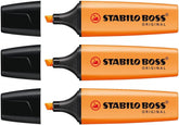 Stabilo Boss Original Highlighters Pack of 3Refillable PTE 2-5mm Chisel ORANGE