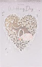 Beautiful Swan Design With Silver Foil Finishes Wedding Day Card