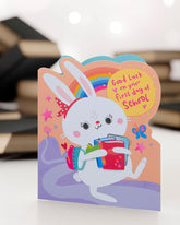 Cute Bunny First Day at School Card – Adorable Cartoon Design