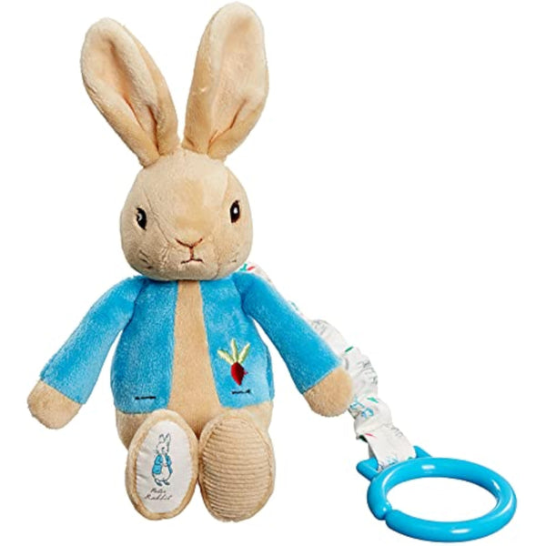 Rainbow Designs Beatrix Potter Peter Rabbit jiggle attachable soft toy for babies and toddlers, perfect for prams and play.
