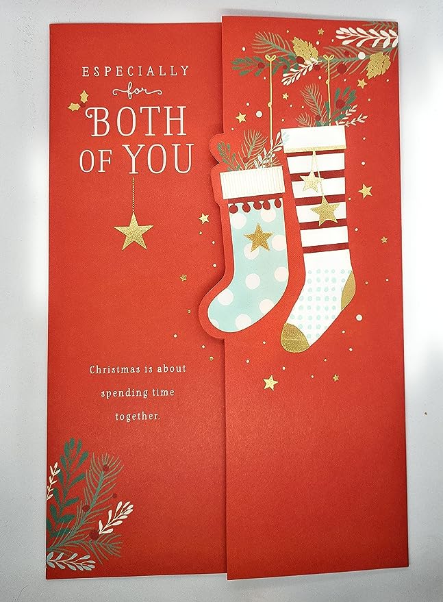 Christmas card to Both of You, Christmas stocking, Central opening Christmas Card