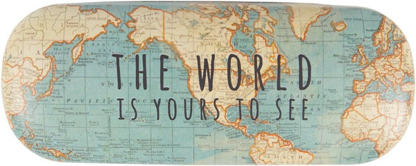 Vintage map design glasses case by Sass & Belle, stylish eyewear accessory with a classic map pattern on a hard protective case.