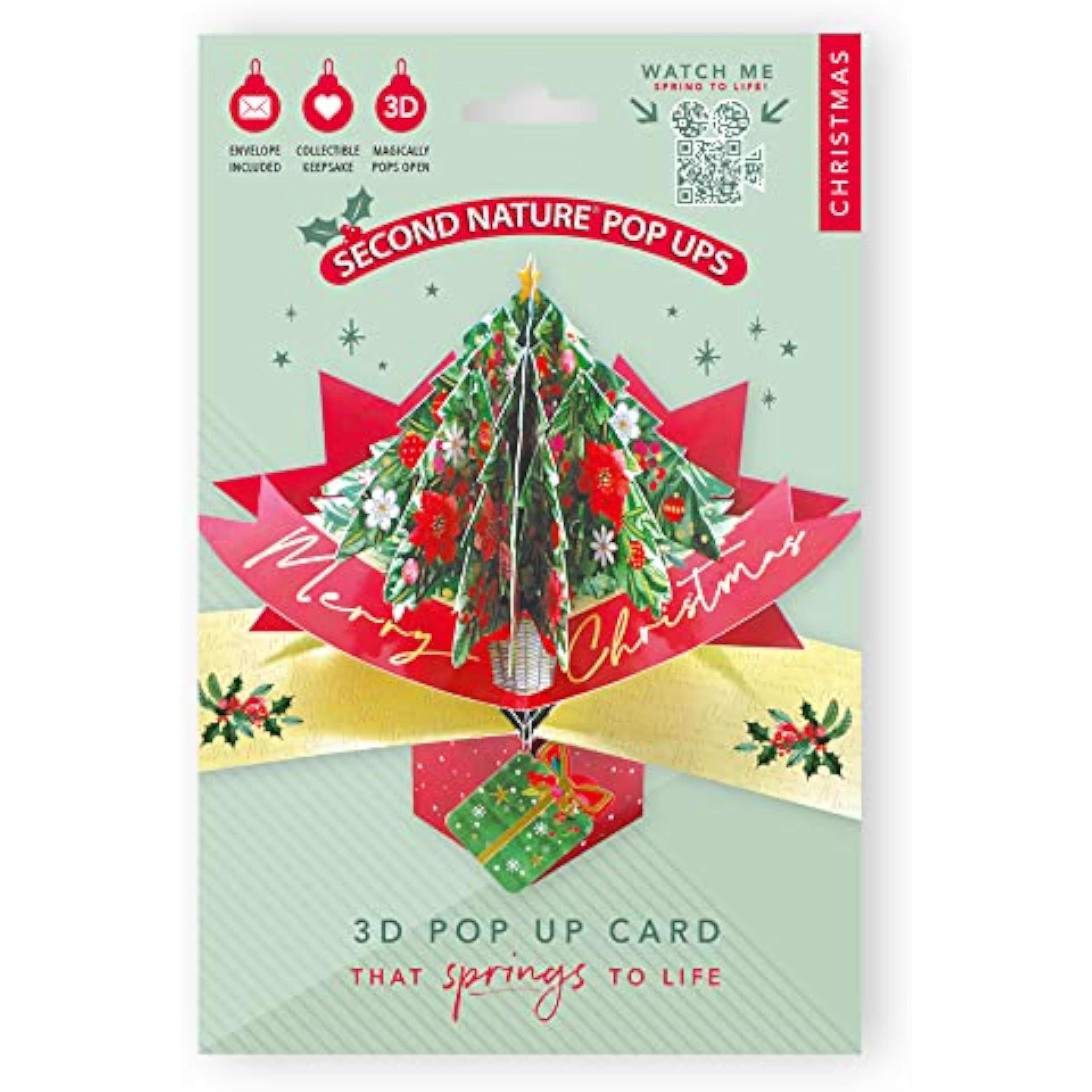 3D Pop Up Christmas Tree greeting card by Second Nature with festive holiday design and detailed Christmas tree illustration.