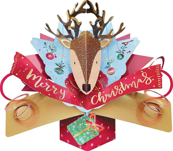 3D Pop Up Reindeer Head Christmas Card from Second Nature, featuring festive holiday design and detailed reindeer illustration.