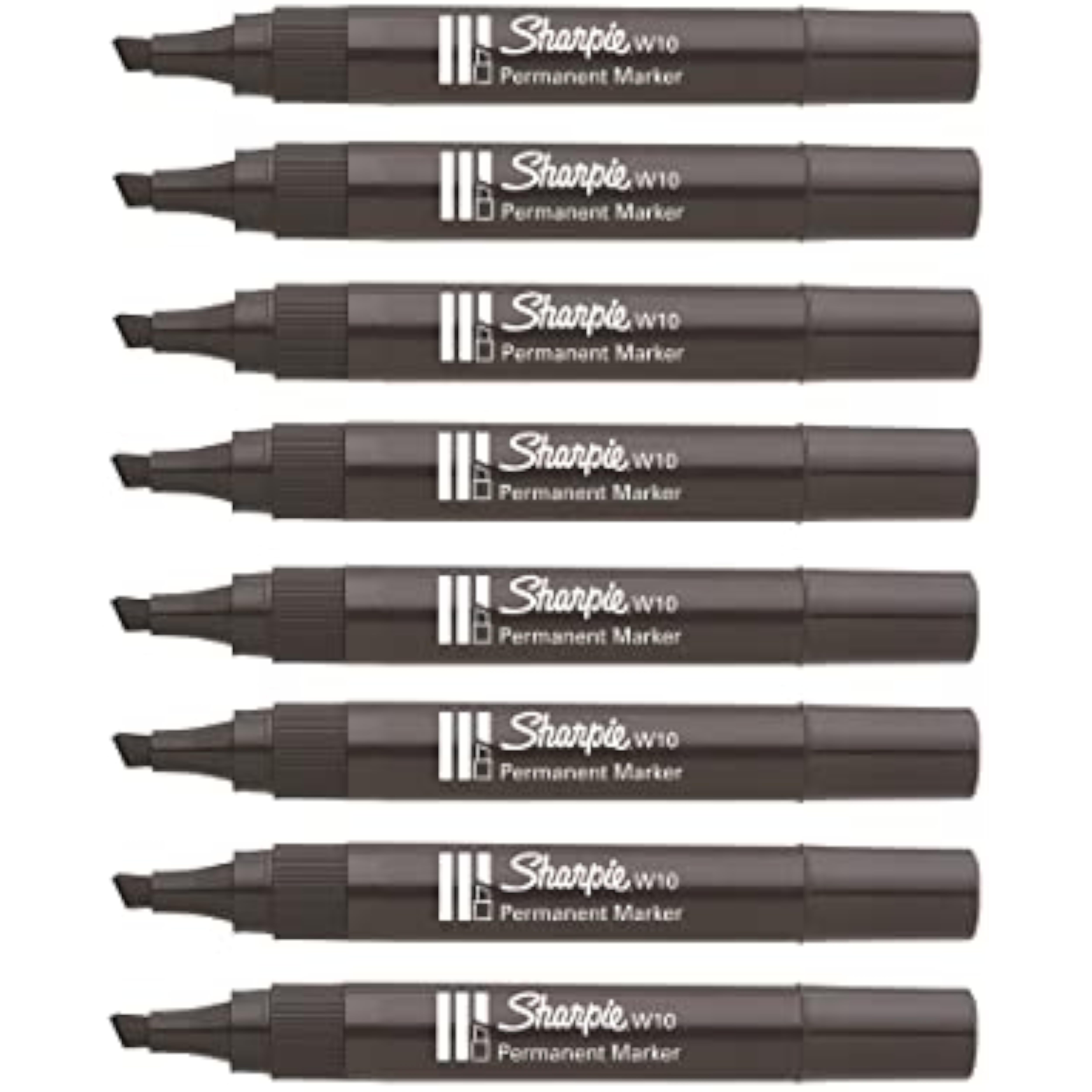 Single Sharpie W10 black permanent marker with chisel tip, shown on a greeting card for writing or decorating.