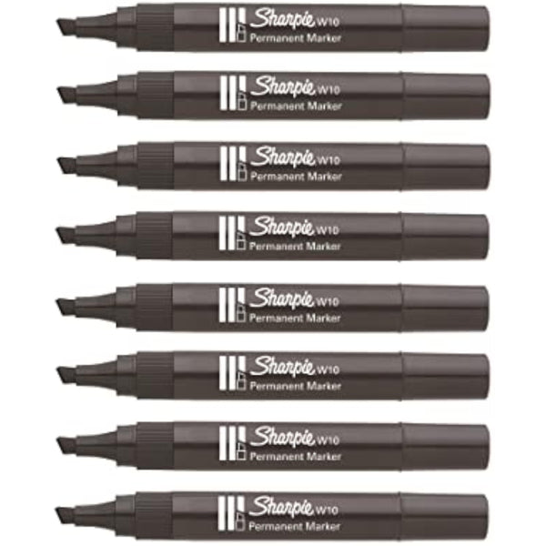 Single Sharpie W10 black permanent marker with chisel tip, shown on a greeting card for writing or decorating.