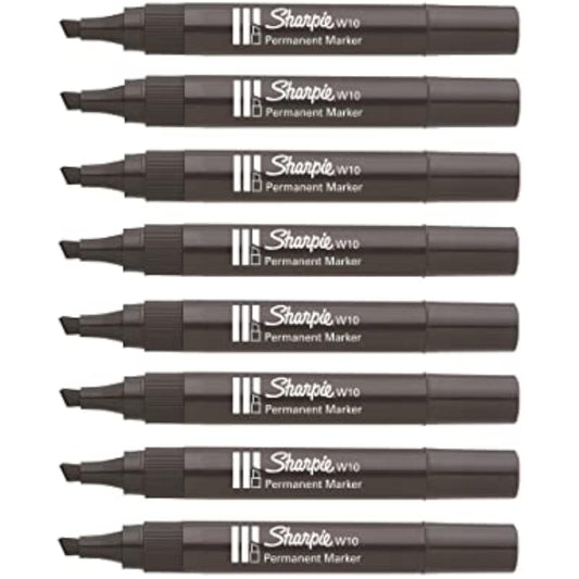 Single Sharpie W10 black permanent marker with chisel tip, shown on a greeting card for writing or decorating.