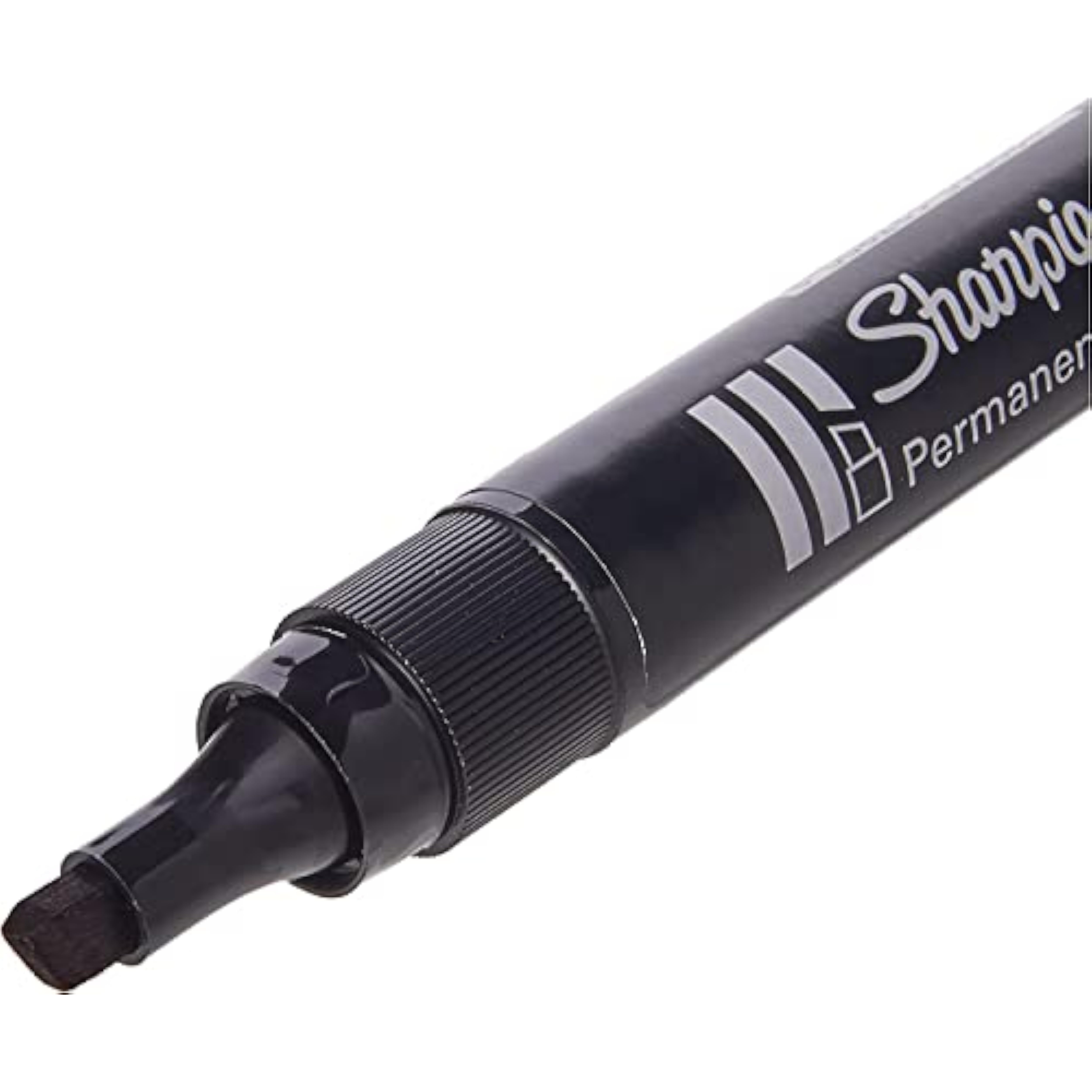 Sharpie W10 black ink permanent marker with chisel tip, shown next to a greeting card, perfect for writing and decorating.