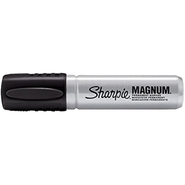Sharpie Pro Magnum black chisel tip permanent marker used for creating greeting card designs, pack of 12.