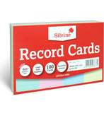 Bright multi-coloured Silvine greeting record cards, 8x5 inches, pack of 100, with vibrant designs for special occasions.