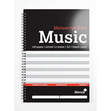 Silvine A4 music manuscript book with 12 staves and 100 pages, designed for composing and writing music scores.